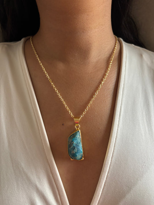 Natural Stone Necklace- Brass