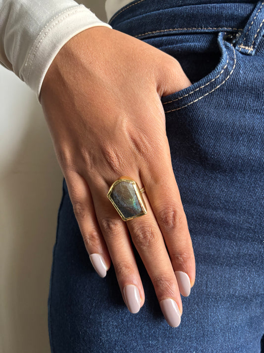 Charcoal Radiant Adjustable Ring -Brass