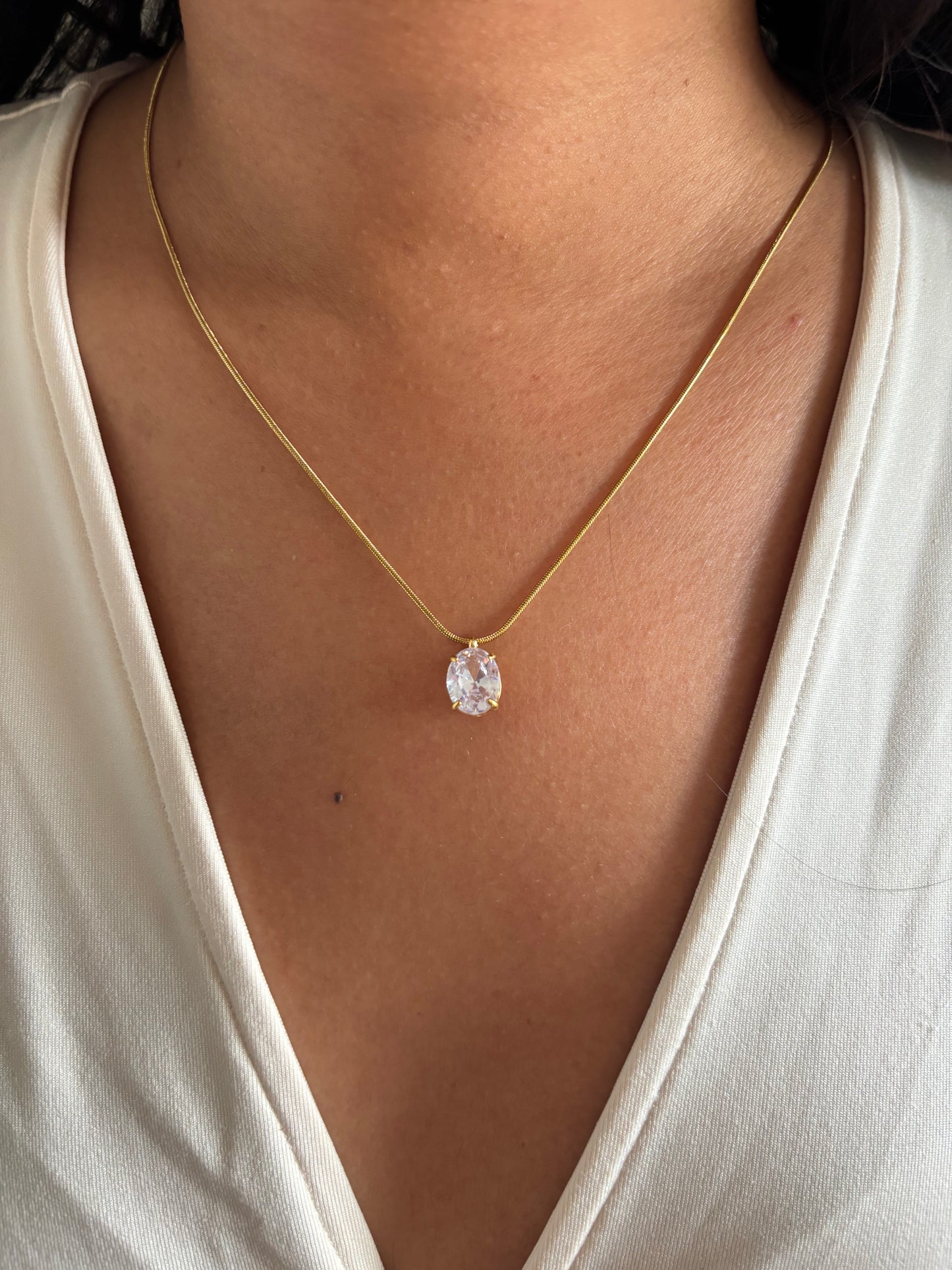 Princess Oval Solitaire Necklace