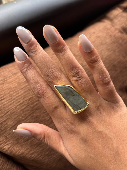 Charcoal Radiant Adjustable Ring -Brass