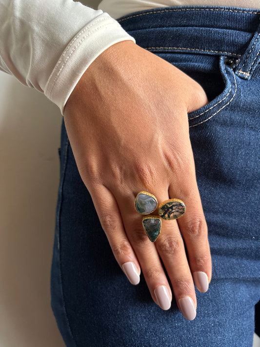 Cat Eye Flora Adjustable Ring - Brass