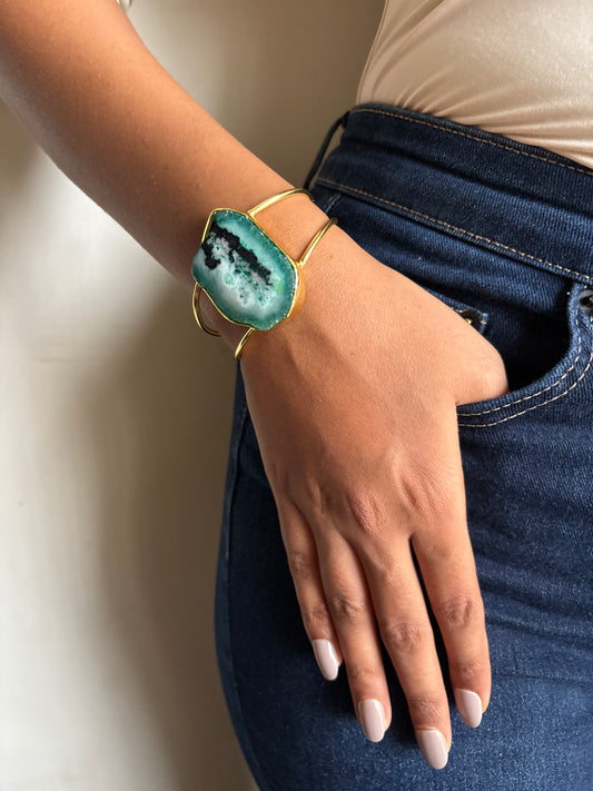 Aquatic Natural Stone Adjustable Cuff- Brass