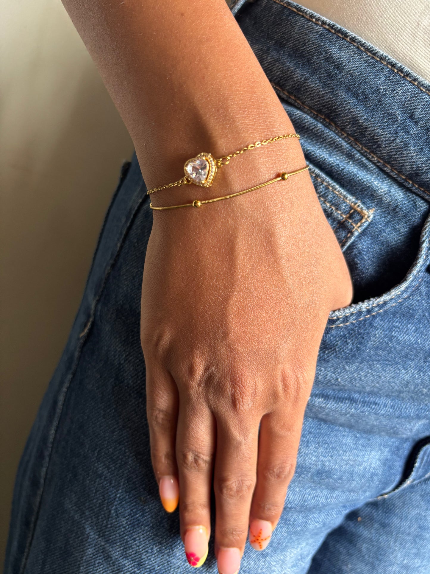Solitaire Heart Layered Bracelet