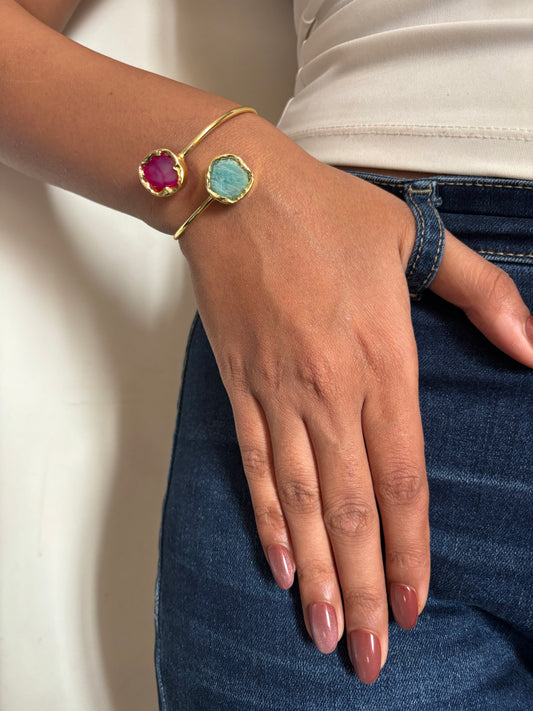Duo Natural Stone Adjustable Cuff- Brass