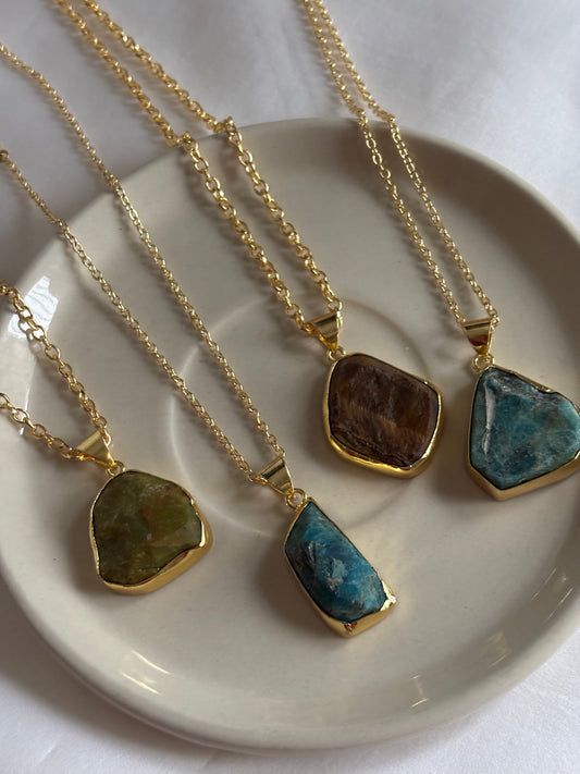 Natural Stone Necklace- Brass