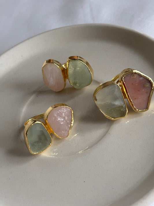 Blush Natural Stone Adjustable Ring - Brass