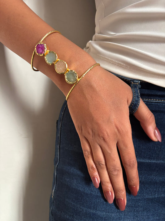 Rui Natural Stone Adjustable Cuff -Brass