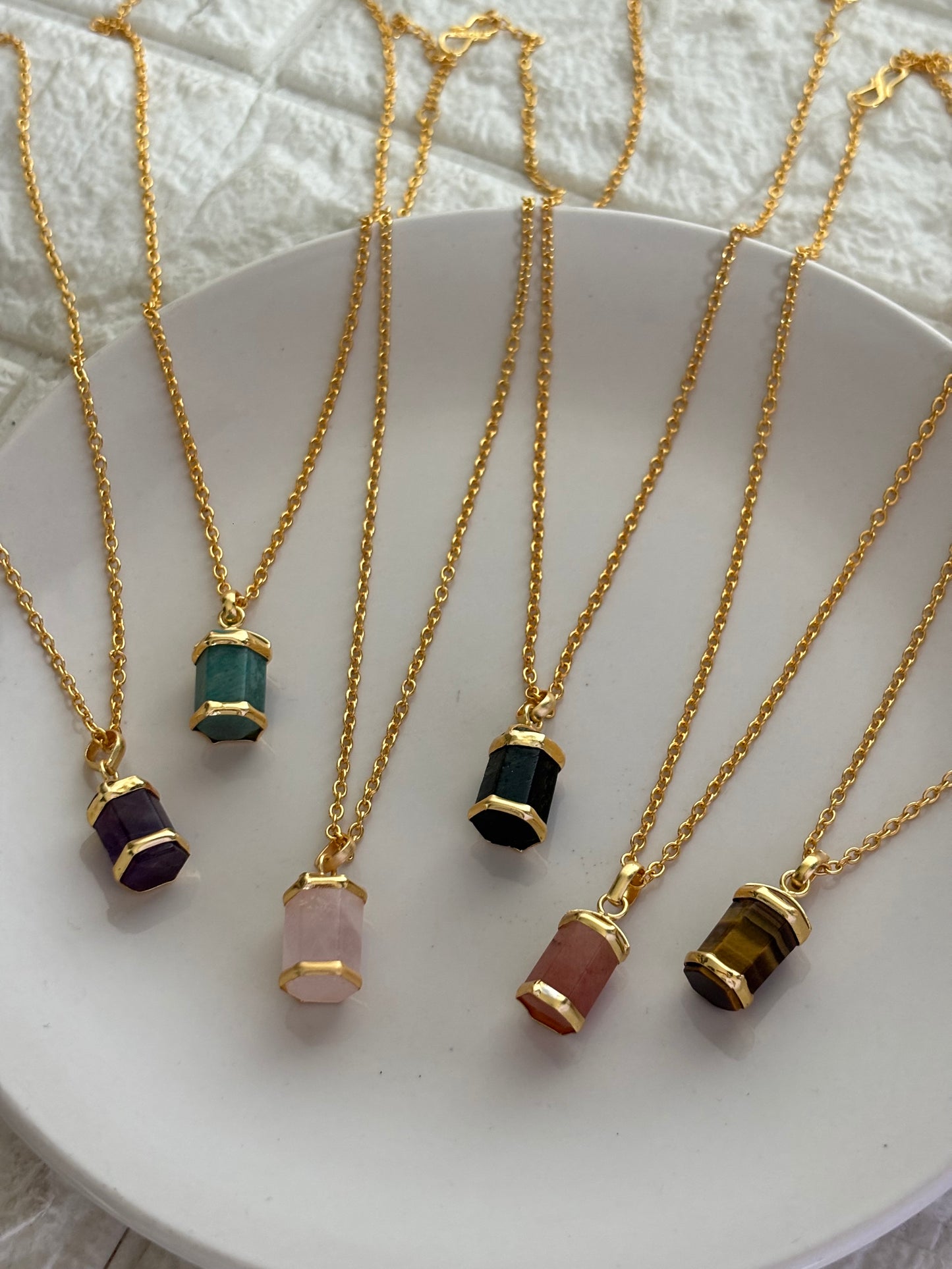 Kate Color Natural stone Necklace -Brass