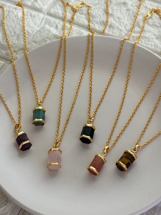 Kate Color Natural stone Necklace -Brass