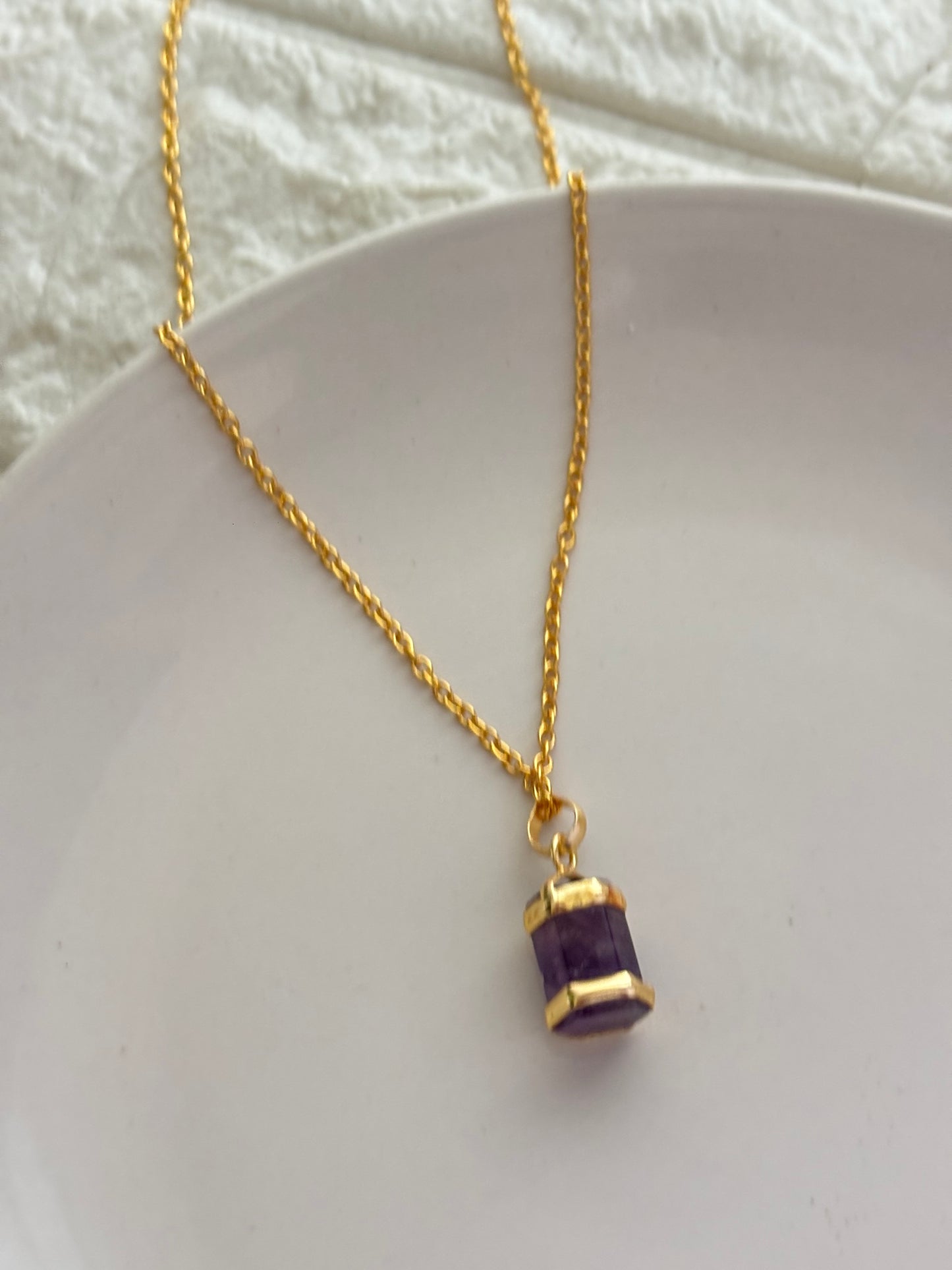 Kate Color Natural stone Necklace -Brass