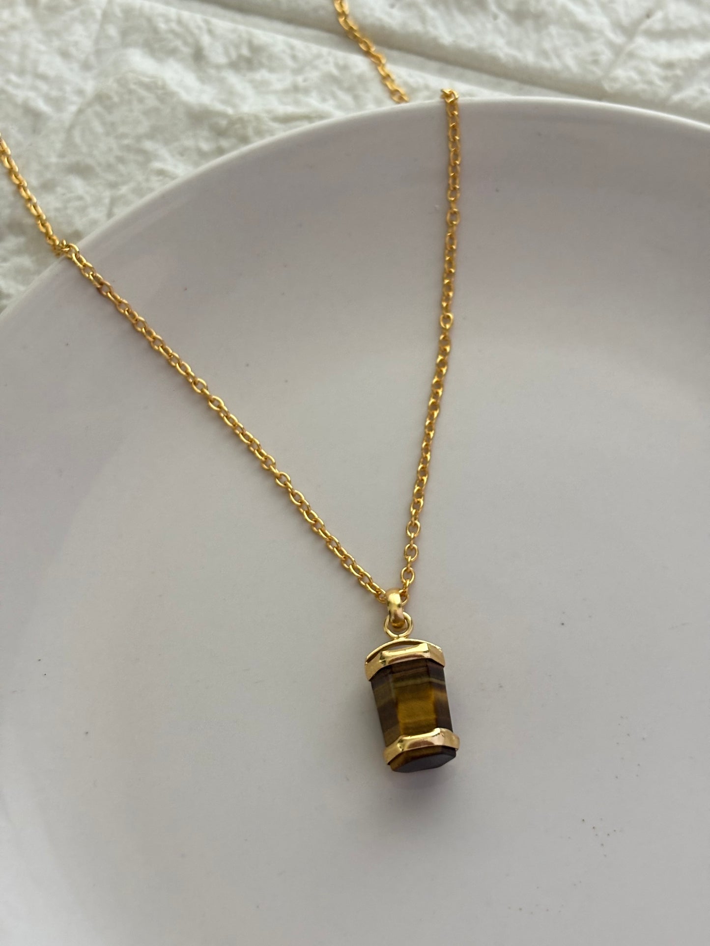 Kate Color Natural stone Necklace -Brass