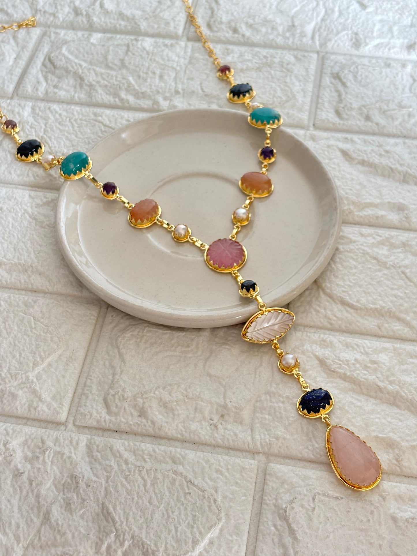Kristen Heritage Natural Stone Necklace Brass