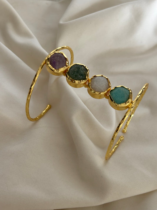 Rui Natural Stone Adjustable Cuff -Brass