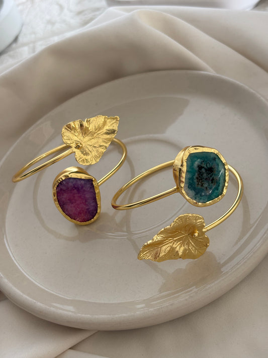 Textured Leaf Adjustable Cuff- Brass