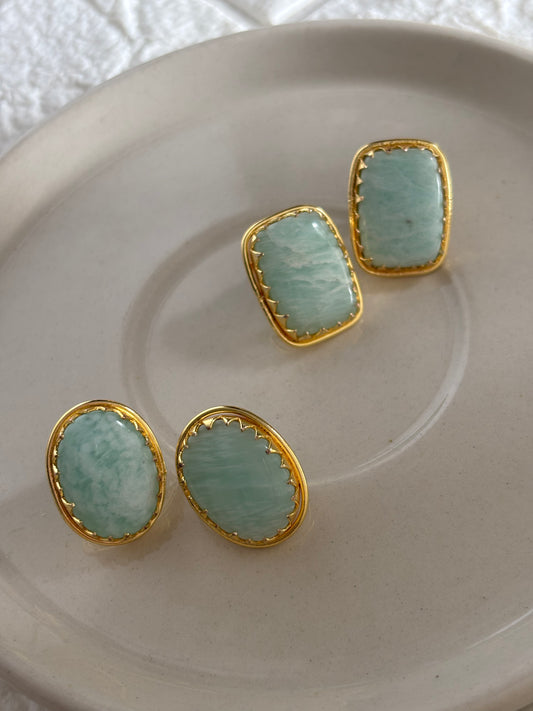 Turquoise Natural Stone Studs- Brass