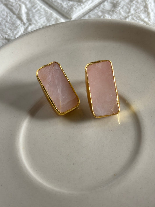 Rose Quartz Studs-Brass