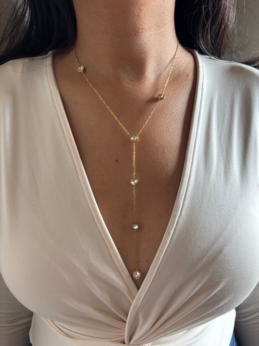 Heart Studded Y Necklace