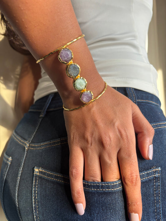 Rui Natural Stone Adjustable Cuff -Brass