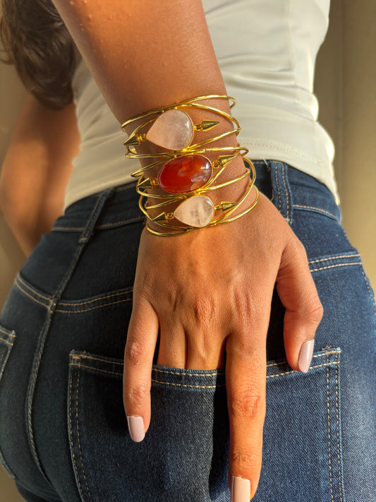 Caroline Natural Stone Adjustable Cuff- Brass