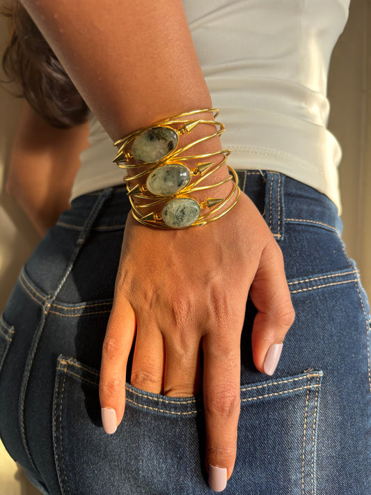 Caroline Natural Stone Adjustable Cuff- Brass