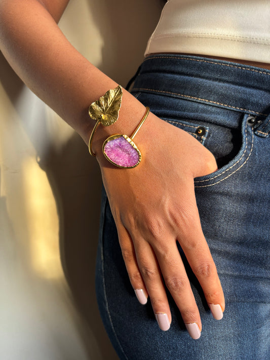 Textured Leaf Adjustable Cuff- Brass