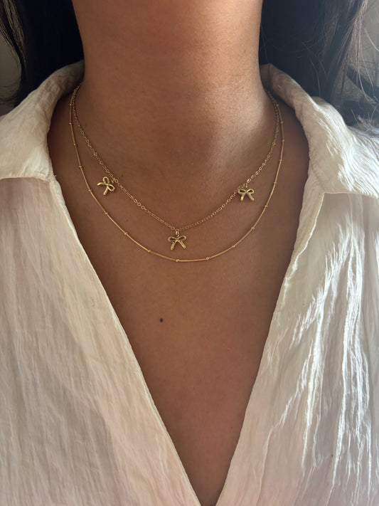 Bow-story layered Necklace