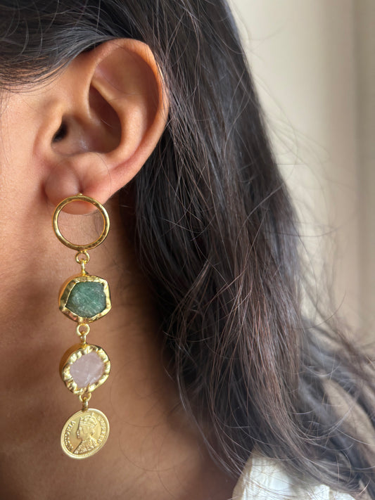 Victoria Natural Stone Dangler- Brass