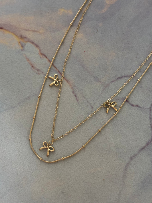 Bow-story layered Necklace