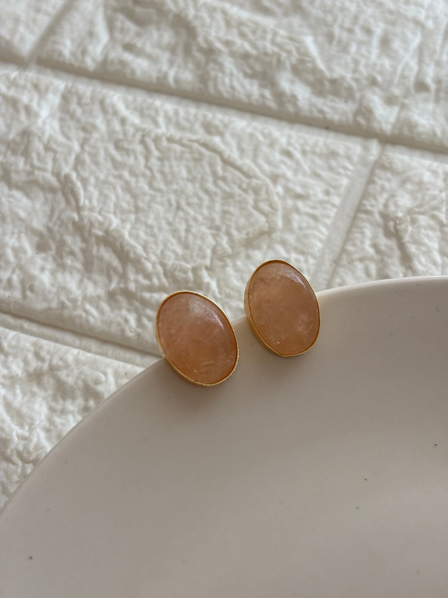 Pebble Natural Stone Studs Brass