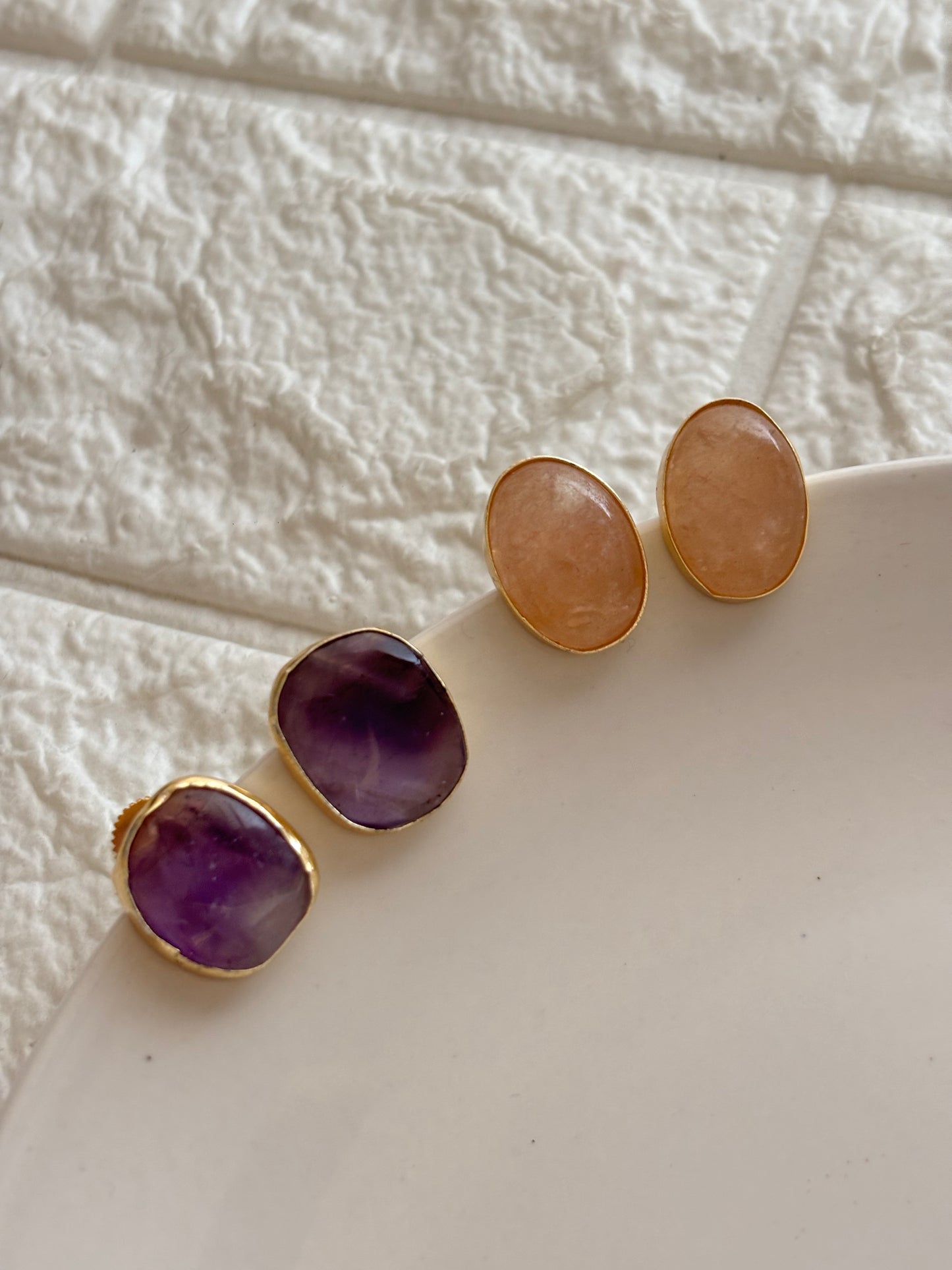 Pebble Natural Stone Studs Brass