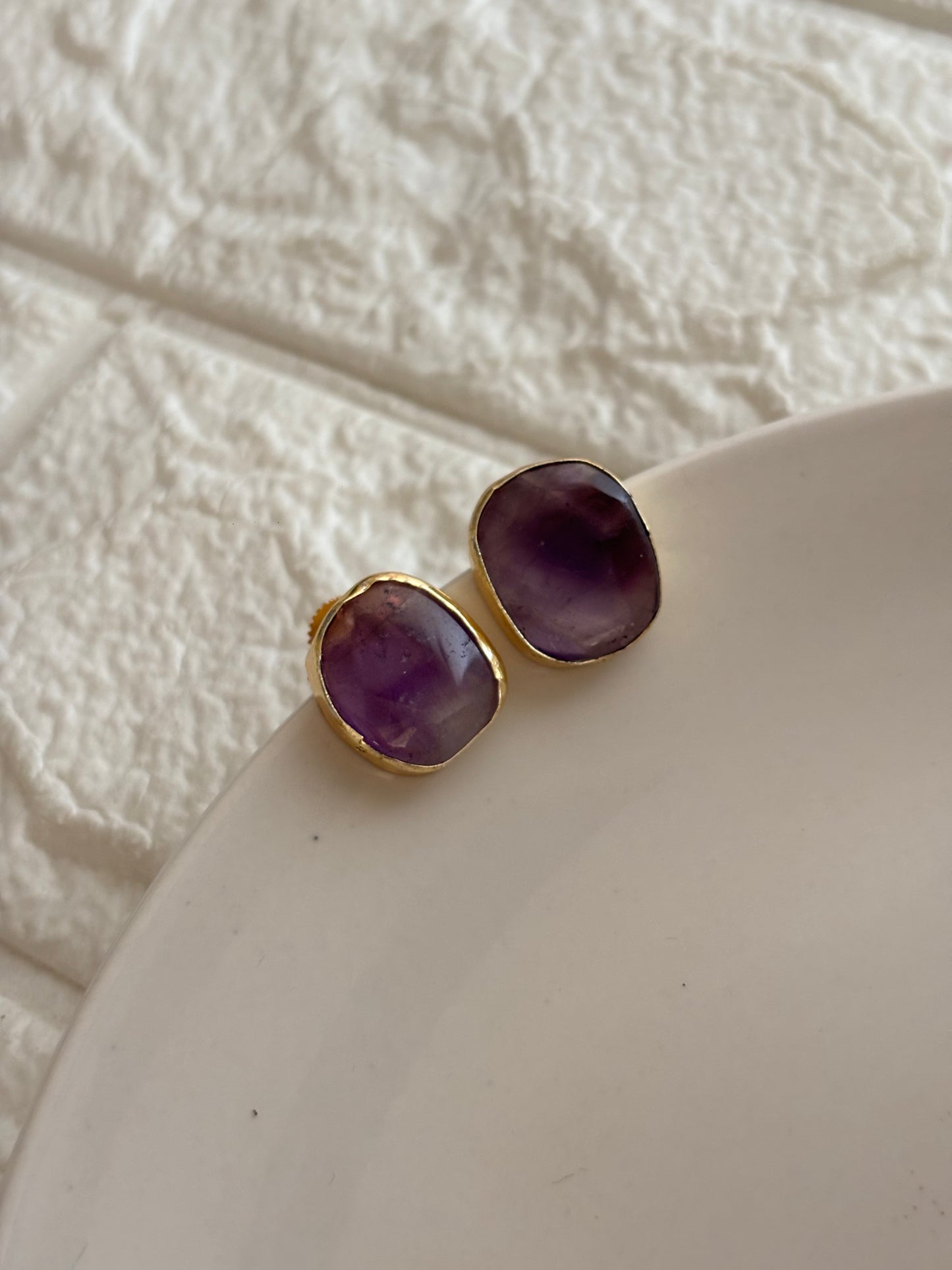 Pebble Natural Stone Studs Brass