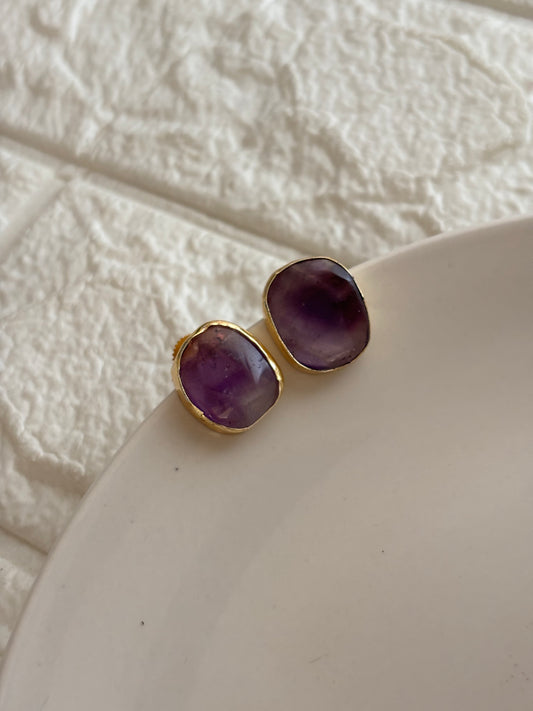 Pebble Natural Stone Studs Brass