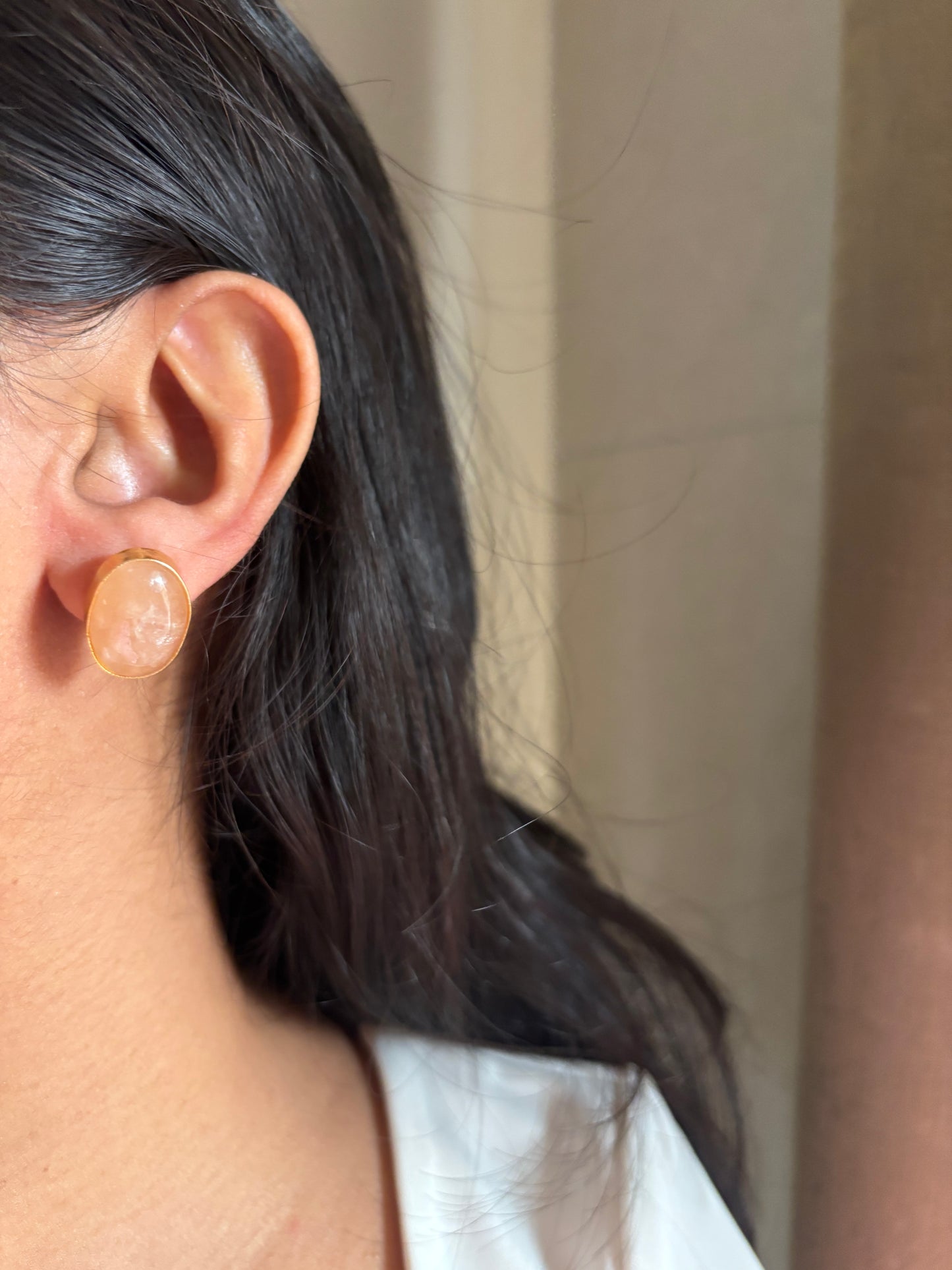 Pebble Natural Stone Studs Brass