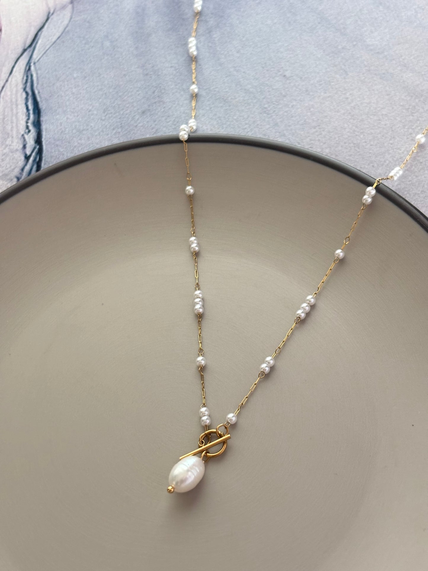 Pearl T Lock Necklace