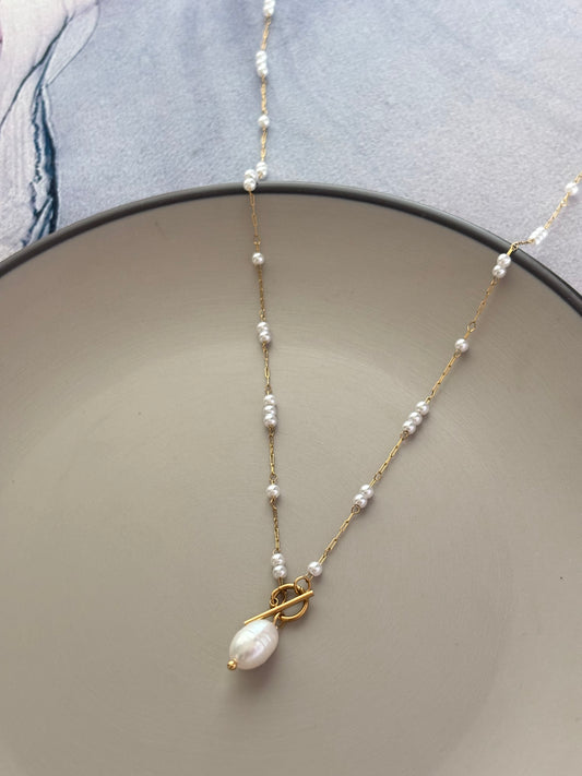 Pearl T Lock Necklace