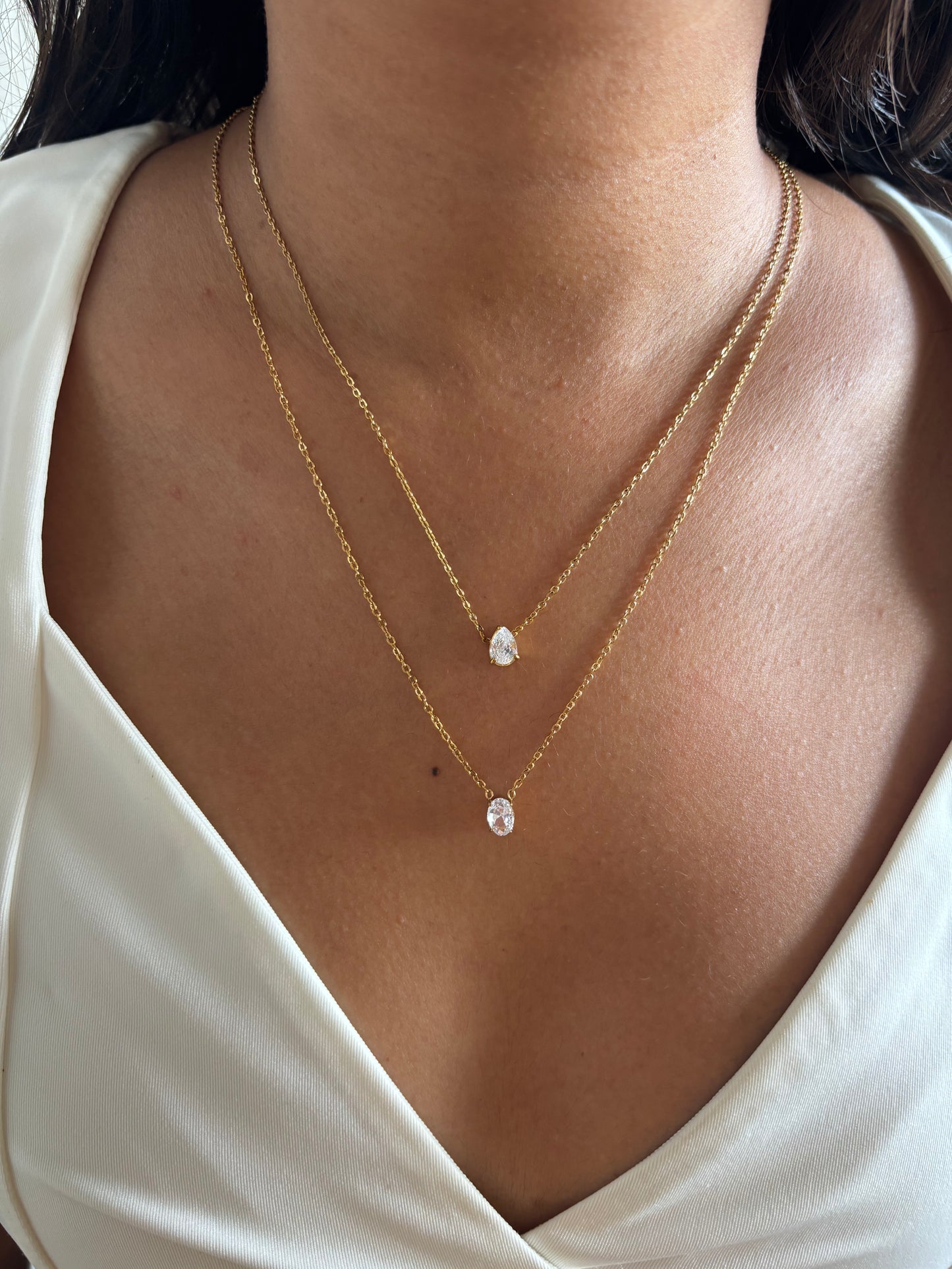 Oval Drop Solitaire Necklace
