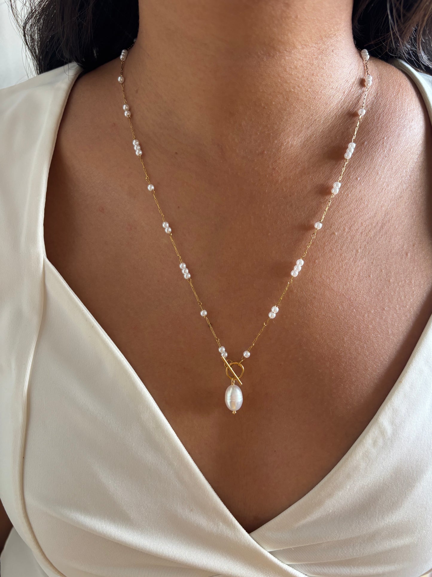 Pearl T Lock Necklace