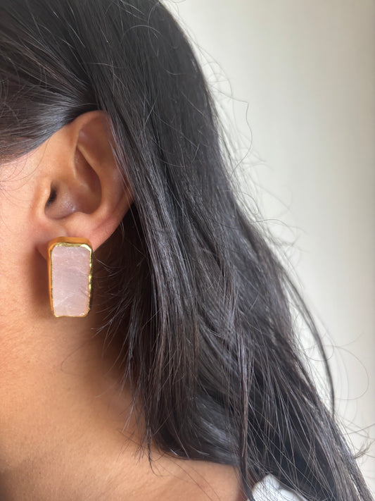 Rose Quartz Studs-Brass