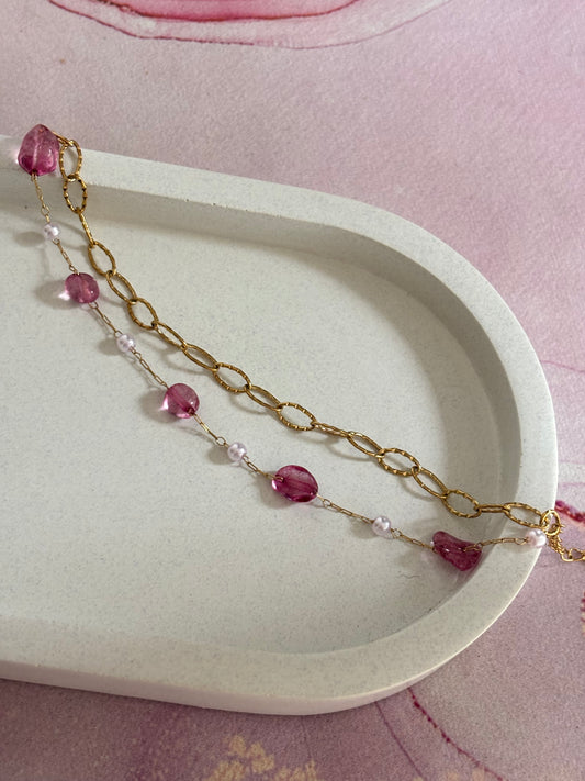 Mauve Crystal Cuban Bracelet