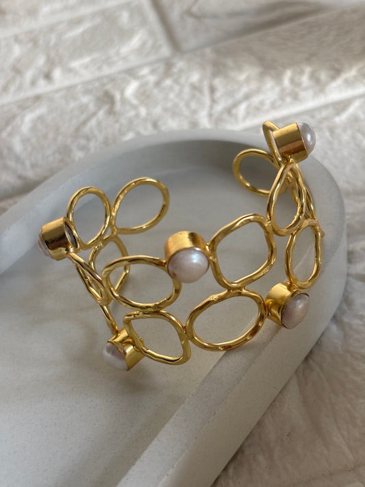Maze Pearl Adjustable Cuff- Brass