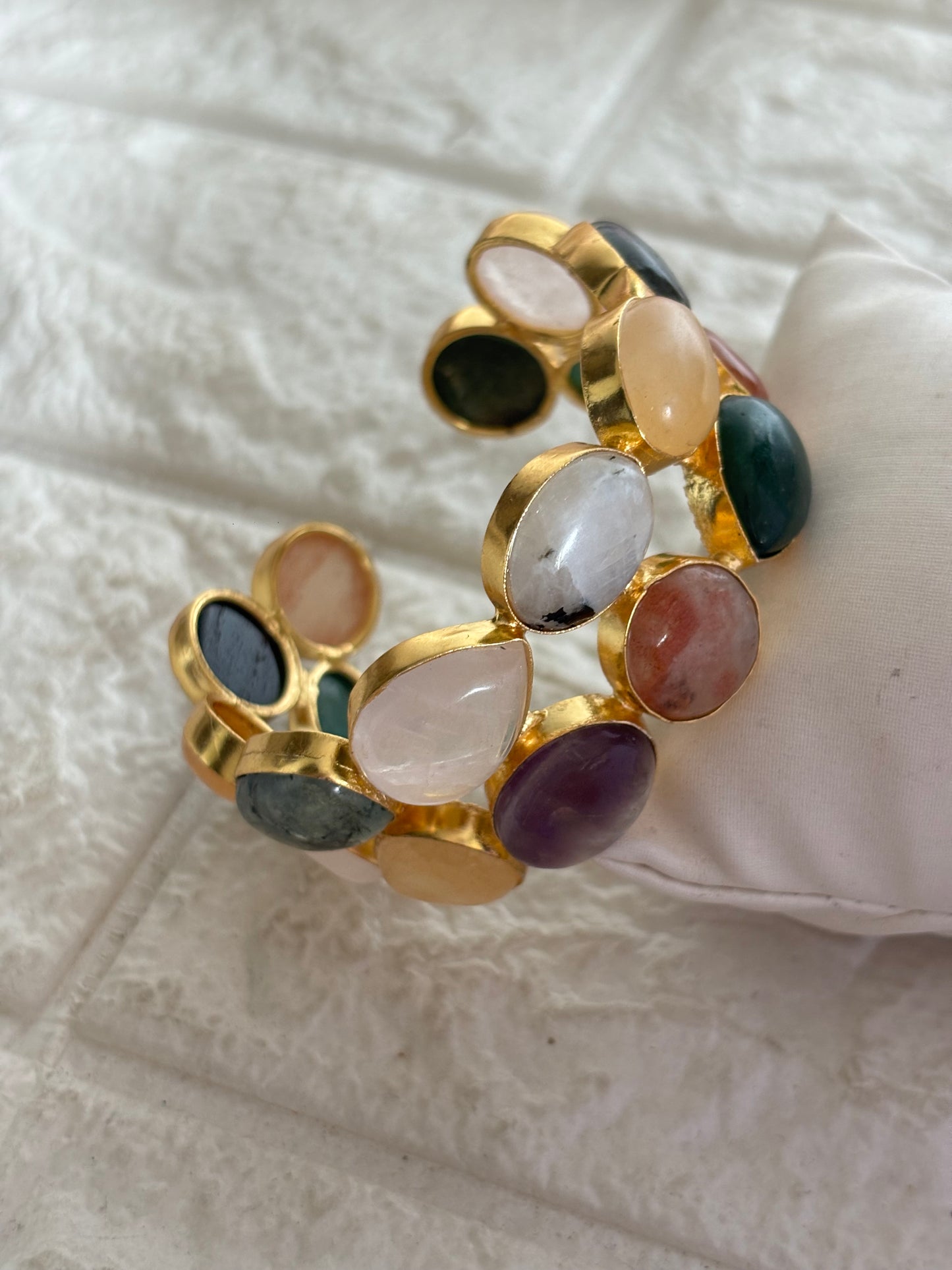 Trail Multi Color Chunky  Natural Stone Cuff Brass