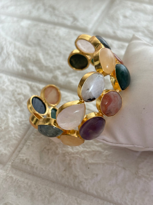 Trail Multi Color Chunky  Natural Stone Cuff Brass