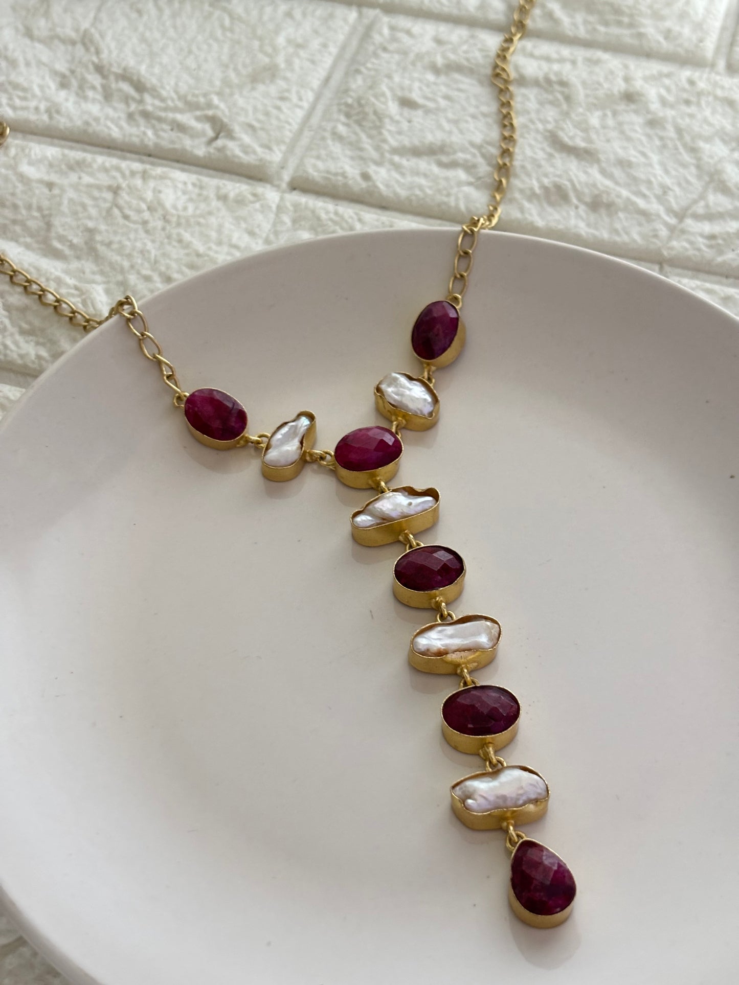 Ruby Pearl Natural Stone Necklace