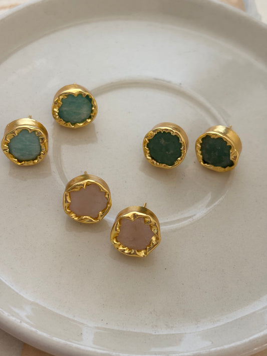 Natural Stone Studs- Brass
