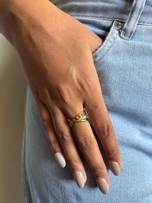 Cross-over Cuban Adjustable Ring