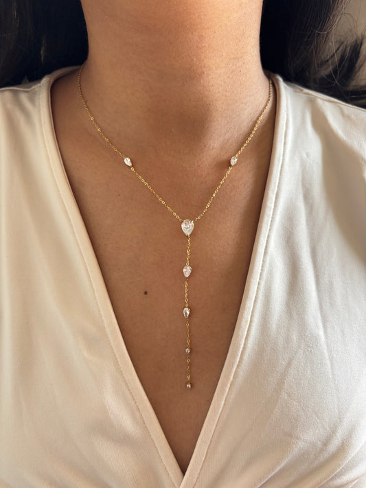 Pear Drop Studded Y Necklace