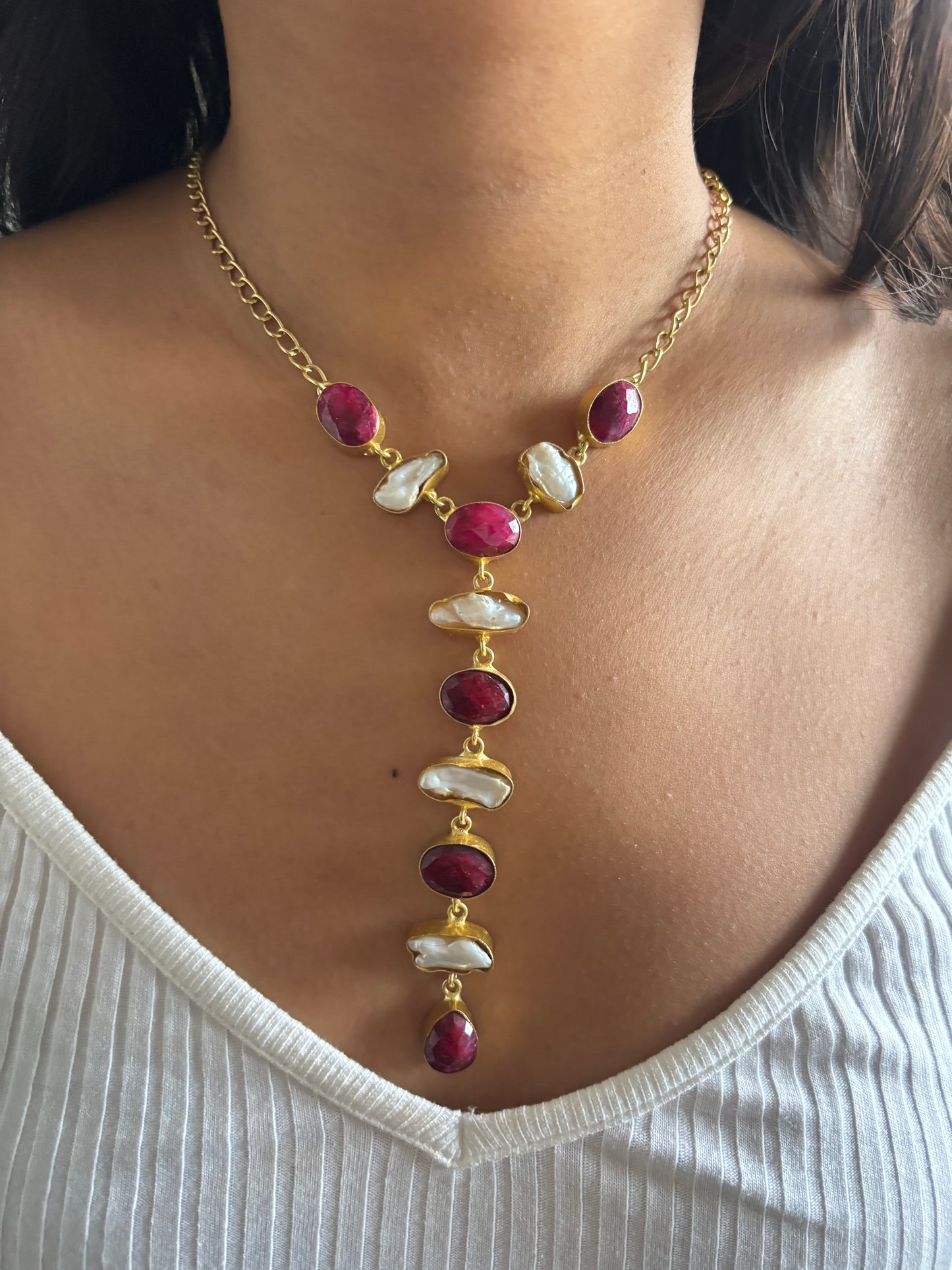 Ruby Pearl Natural Stone Necklace