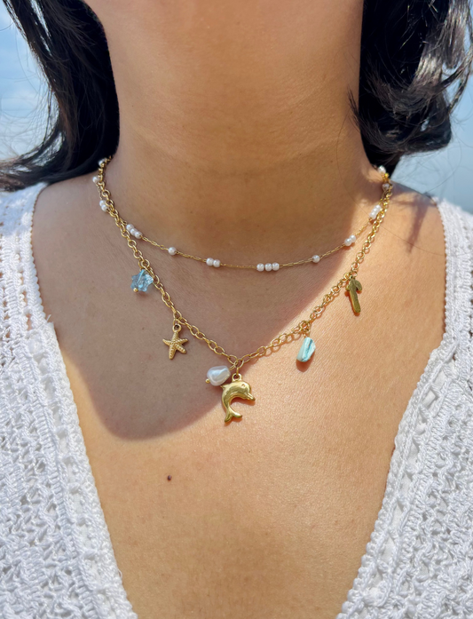 Dolphin-Pearl Charm Layered Necklace